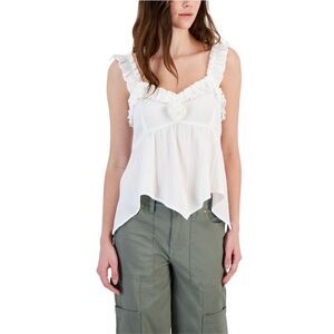 PLANET HEART Womens Rosette Hanky Hem Tank Top, White, NWT